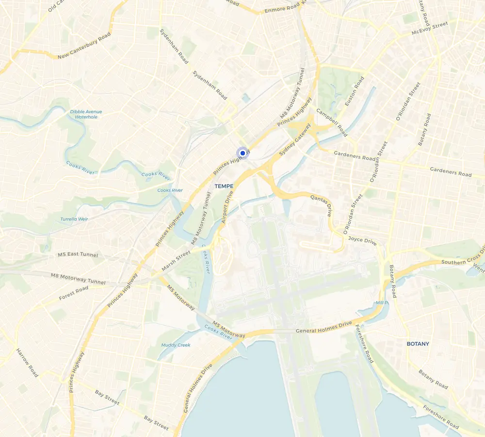 Map of the Sydenham service area and the surrounding Inner West, showing Sydenham and the nearby streets we cover.
