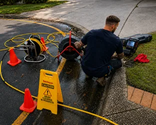 Plumber checking a blocked drain on a Sydenham job